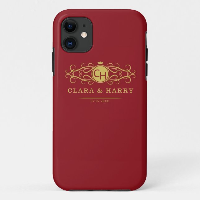 Coques Case-Mate iPhone Romantic red gold elegant monogramme wedding  (Dos)