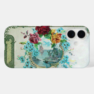 Coques iPhone 16 ROMANTICA / ROSES ; FLEURS BLEUES AVEC OISEAU, bla