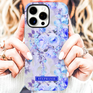 Coques iPhone 16 Pro Max Romantique Bleu et Lavande Floral Nom