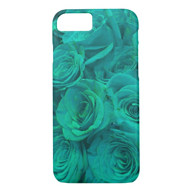 Coques Case-Mate iPhone Romantique élégant turquoise - roses verts (Dos)