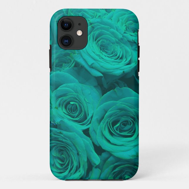 Coques Case-Mate iPhone Romantique élégant turquoise - roses verts (Dos)