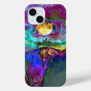 Coque Pour iPhone 15 Romantique élégant violet turquoise peinture de fl