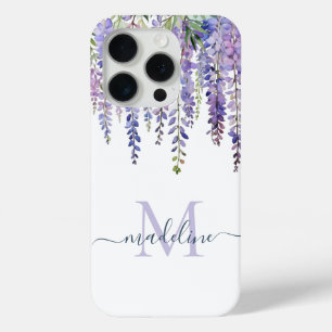 Coque iPhone 15 Pro Romantique Lilac Wisteria Monogramme Nom du script
