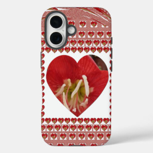 Coque Pour iPhone 16 Romantique Rouge Fleur Coeur Design 4 Moments spéc