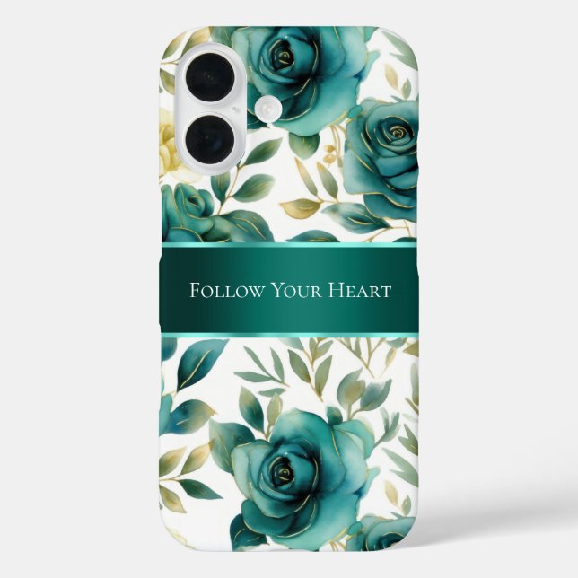 Coques Case-Mate iPhone Romantique Turquoise Green Cream Rose Floral (Verso)