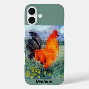 Coques iPhone 16 Plus Rooster d'art ornithologique poulet personnalisé