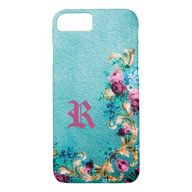 Coques Case-Mate iPhone Rose à fleurs victoriennes élégant turquoise rose  (Dos)