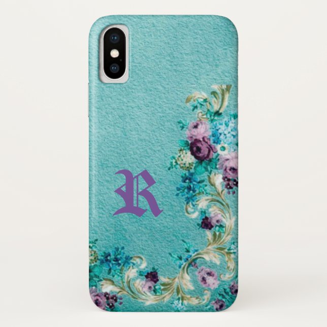 Coques Case-Mate iPhone Rose à fleurs victoriennes élégant turquoise rose  (Dos)