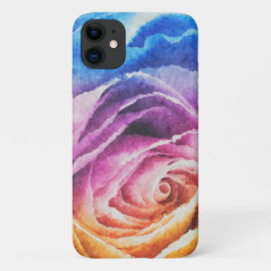 Coque iPhone 11 Rose arc-en-ciel aquarelle