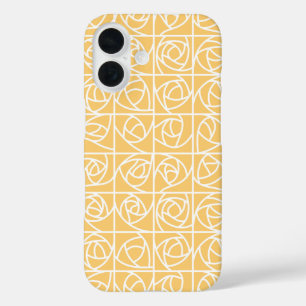 Coque Pour iPhone 16 Rose Art déco Carrés stylisés jaune floral