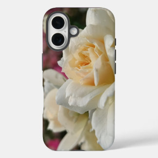 Coque Pour iPhone 16 Rose blanche avec gouttes de pluie