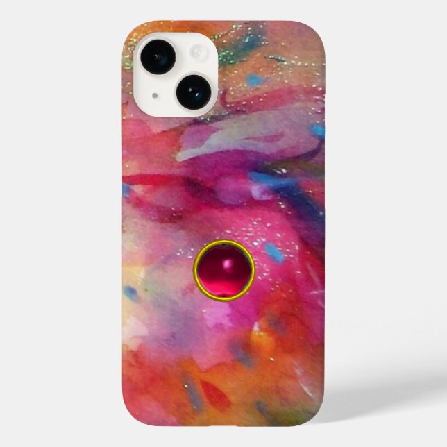 COQUES Case-Mate iPhone ROSE BLEU ABSTRAIT AVEC 3D RED RUBY GEMSTONE (Verso)