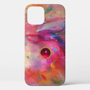 COQUES POUR iPhone ROSE BLEU ABSTRAIT AVEC 3D RED RUBY GEMSTONE