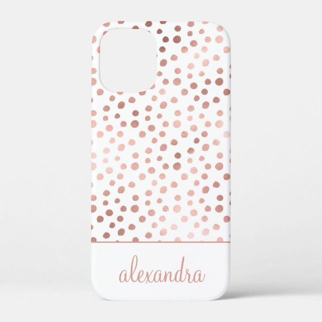 Coques Case-Mate iPhone Rose Bleu - Rose Gold Polka Motif Monogramme (Verso)