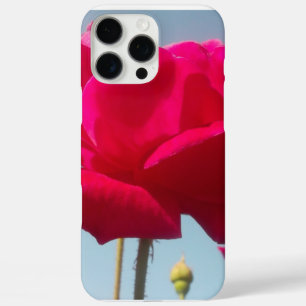 iPhone 16 Pro Max Case Rose Céleste Belle Fleur Rouge sur Fond Bleu