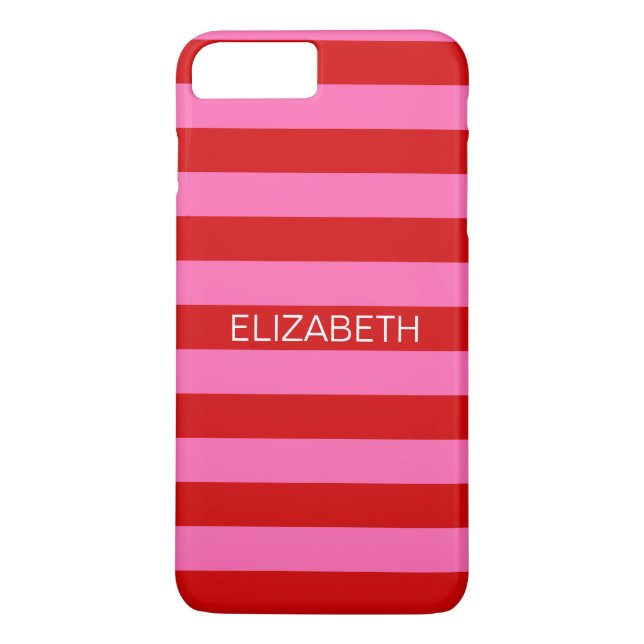 Coques Case-Mate iPhone Rose chaud #2, Red Horiz Preppy Nom de bande Monog (Dos)