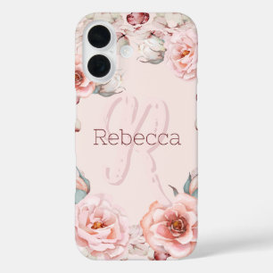 Coque Pour iPhone 16 Rose d'aquarelle Wreath personnalisée   Rose