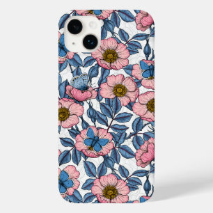Coque Pour iPhone 14 Plus Rose de chien et papillons