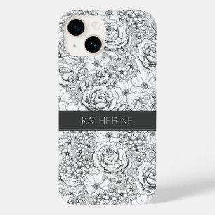 Coque Pour iPhone 14 Rose de jardin Flower B&W Motif