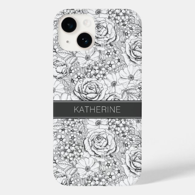 Coques Case-Mate iPhone Rose de jardin Flower B&W Motif (Verso)