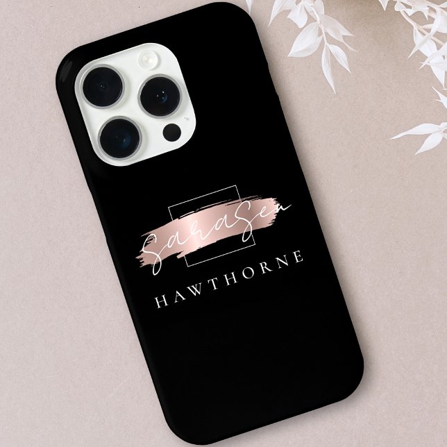 Coques Case-Mate iPhone Rose de luxe Monogram Chic Brush Stroke Noir (Créateur téléchargé)