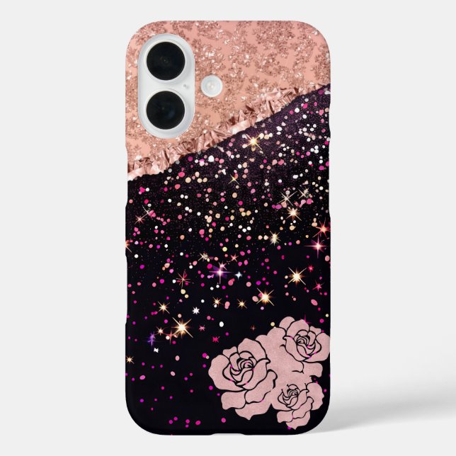 Coques Case-Mate iPhone Rose de verre Parties scintillant noire Roses (Verso)