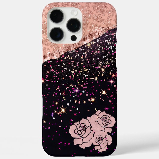 Coques Case-Mate iPhone Rose de verre Parties scintillant noire Roses (Verso)