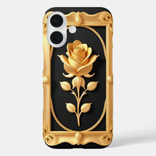 Coque Pour iPhone 16 Rose Dorée Avec Détails Ornés Élégants