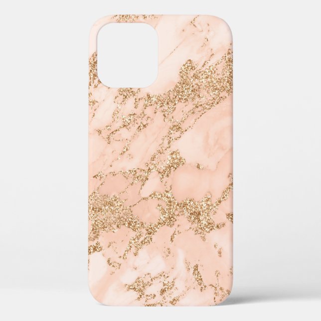 Coques Case-Mate iPhone Rose en marbre parties scintillant d'or abstrait (Verso)