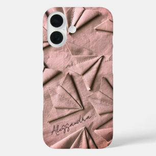 Coque Pour iPhone 16 Rose en or rose avec nom monogrammé effet 3D Toile