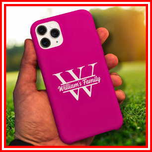 Coque Pour Pour iPhone 14 Pro Max Rose et Blanc   Monogramme de nom de famille simpl