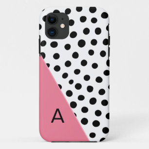 Coque iPhone 11 Rose et monogramme repéré par noir