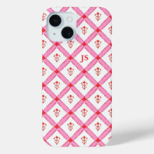Rose et motif rouge girly avec initiales