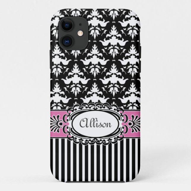 Coques Case-Mate iPhone Rose et noir de damassé de Demoiselle de Paris (Dos)