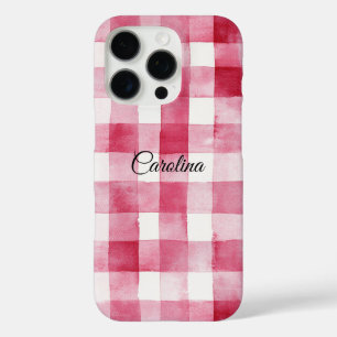 Coques iPhone 16 Pro Rose Féminin Blanc Carreaux Rayures