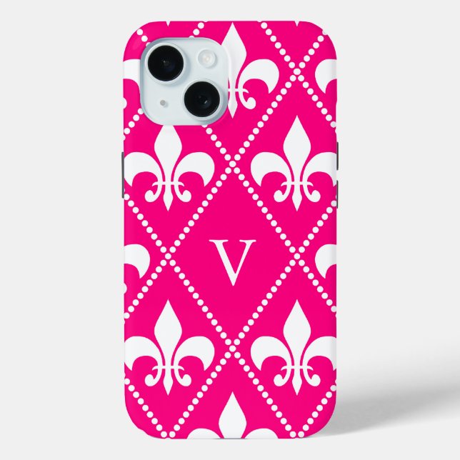 Coques Case-Mate iPhone Rose Fleur de Lis avec monogramme (Verso)