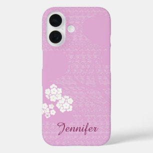 Coque Pour iPhone 16 Rose, Fleurs Blanches, Pastel, Nom, Minimaliste