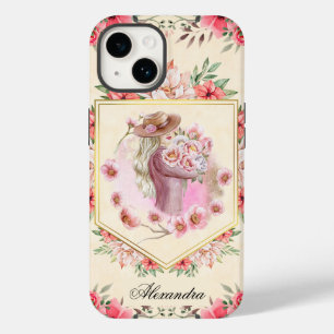 Coque Pour iPhone 14 Rose Floral Girl, Printemps