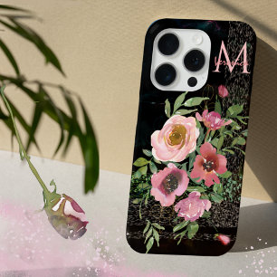 Coque iPhone 15 Pro Rose Floral noir