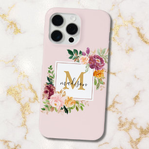 Coque iPhone 15 Pro Max Rose florale botanique élégante à l'aquarelle et m