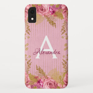 Case-Mate iPhone Case Rose florale et Monogramme d'huile d'or