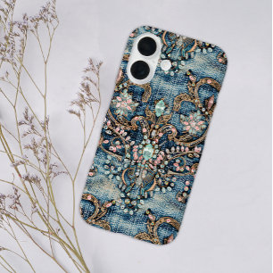Coque Pour iPhone 16 Rose Foncé Turquoise Pierre Jean Bleu 