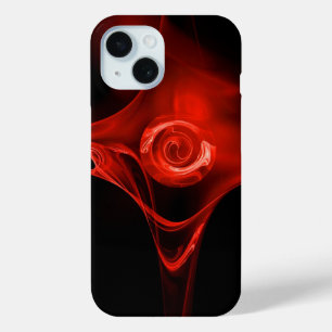 Coque Pour iPhone 15 ROSE FRACTAL, noir rouge