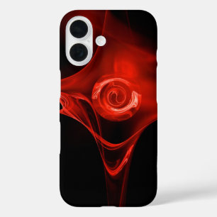 COQUE POUR iPhone 16 ROSE FRACTAL ROUGE EN NOIR