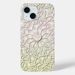 Coque Pour iPhone 15 Rose géométrique Gold LOVE Motif de coeur