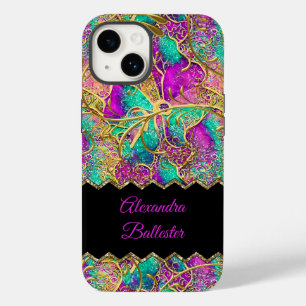 Coque Pour iPhone 14 Rose Gold Abstrait Violet Turquoise
