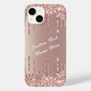 Coque Pour iPhone 14 Rose Gold Blush Parties scintillant Votre nom coqu