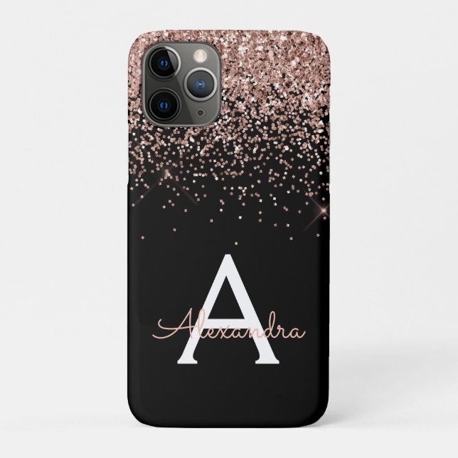 Coques Case-Mate iPhone Rose Gold Blush Pink Black Luxury Parties scintill (Dos)