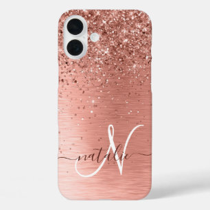 Coques iPhone 16 Plus Rose Gold brossé Parties scintillant métallique No