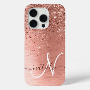 Coque iPhone 15 Pro Rose Gold brossé Parties scintillant métallique No